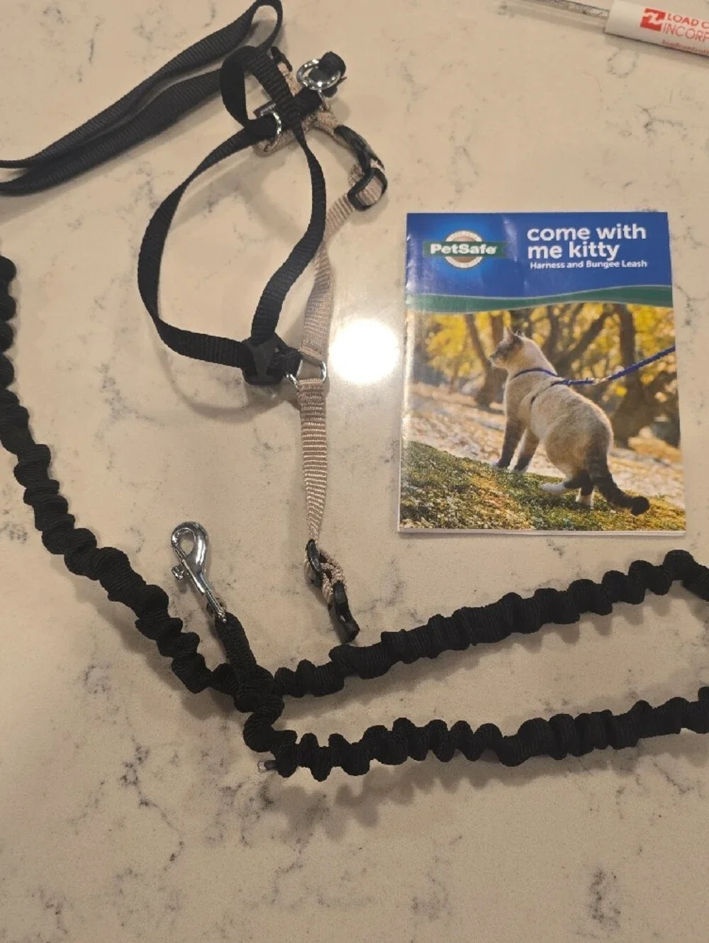 Petmate Come With Me Kitty Harness and Bungee Leash - Black/Silver